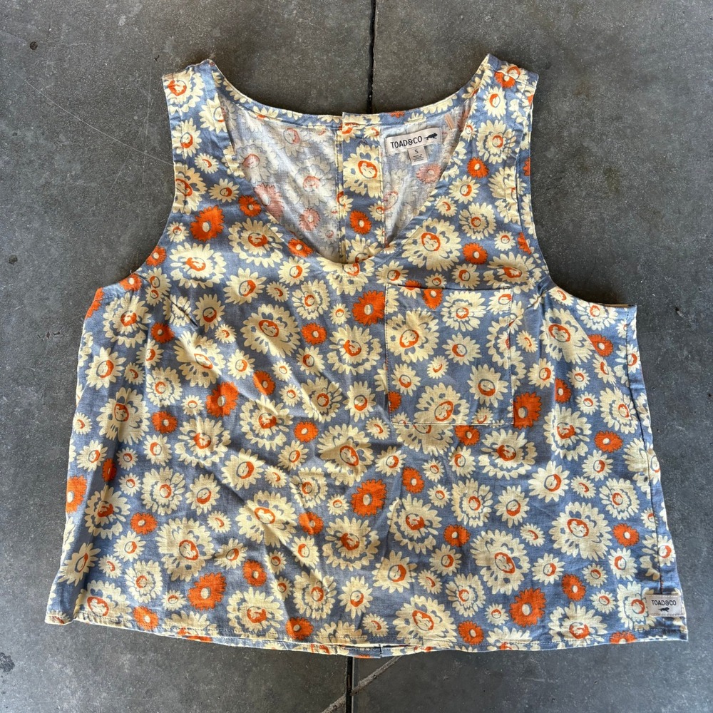 Toad & Co Taj Hemp Button Back Tank Top Sleeveless Women's Small Floral Print
